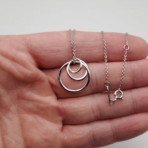 18 Inch 925 Sterling Silver Bright Triple Circles Pendant Necklace